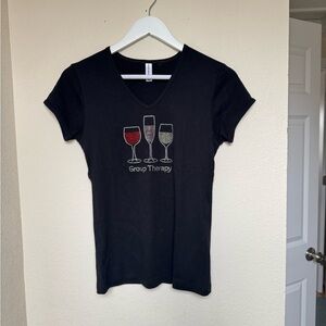 Black "Group Therapy" Rhinestone Wine T-Shirt